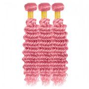 Rose Pink Deep Wave Remy Human Hair Weave Bundles Colored Hair Weft XTHW-309