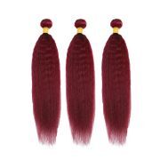 Burgundy Kinky Staight Remy Human Hair Weave Bundles Colored Hair Weft XTHW-320