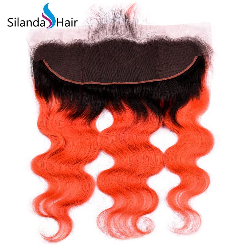 JXCT-265 #T 1B/Orange Red Body Wave Remy Human Hair Weaves With Lace Frontal 13X4