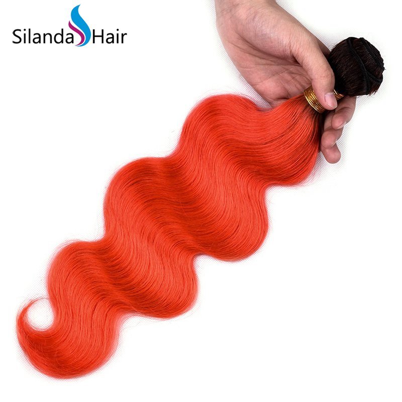 #T 1B/Orange Red Body Wave Remy Human Hair Ombre Hair Bundles