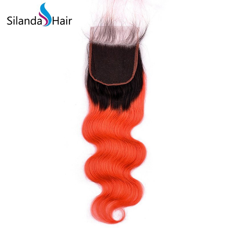 #T 1B/Orange Red Body Wave Remy Human Hair Ombre Hair Bundles