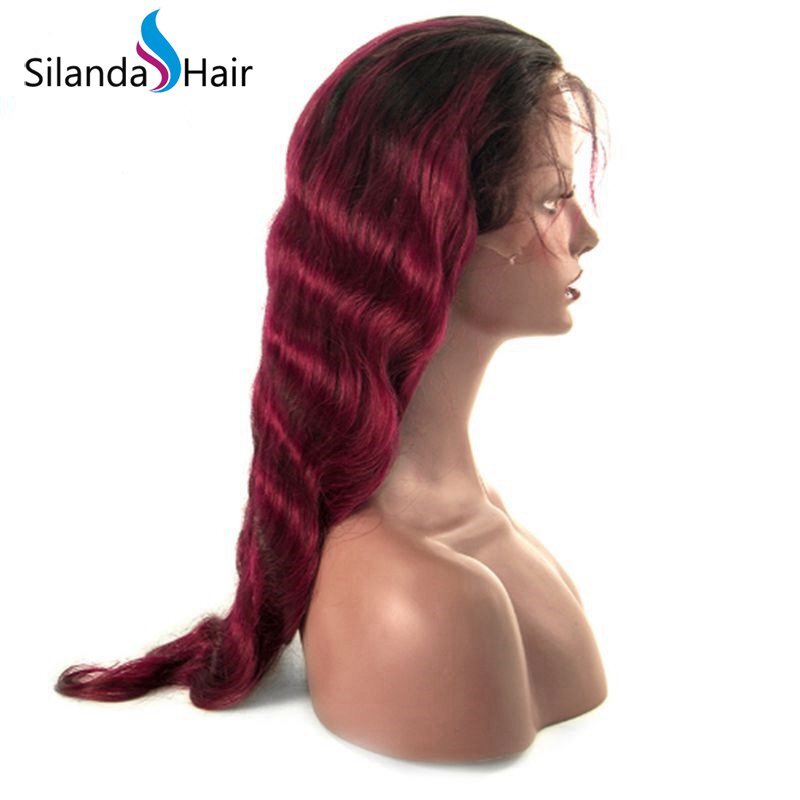 1B/Burgundy Body Wave Brazilian Remy Human Hair Lace Front Full Lace Wigs