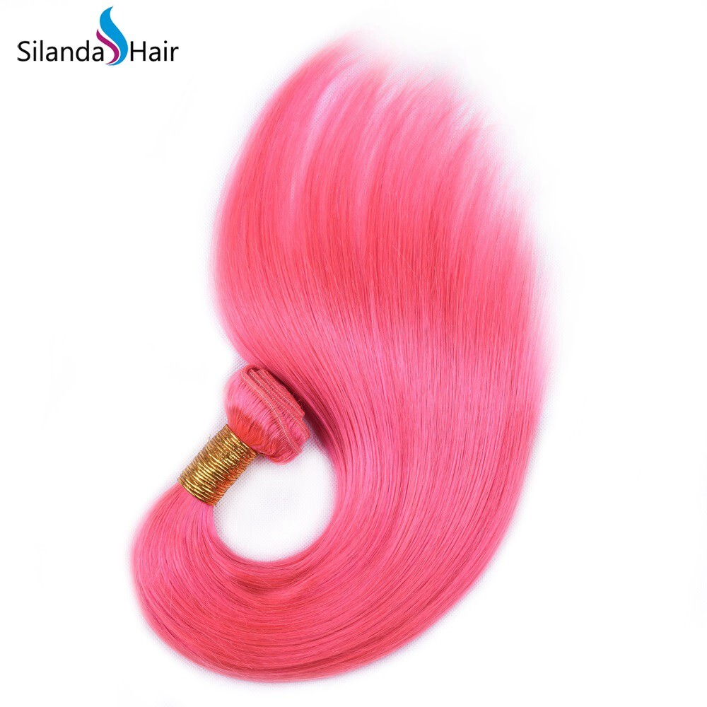 Silanda Hair Pure Color Pink Brazilian Remy Human Hair Weft Bundles Straight Hair Weaves 3pcs/pack