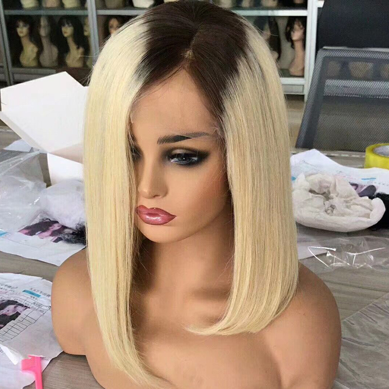Short Blonde 1b/613 Lace Front Human Hair Wigs Bob Wigs ...