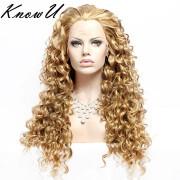 KnowU Long Curly Blonde Synthetic Lace Front Wig Fro Crossdresser Drag Queen