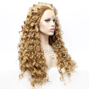 KnowU Long Curly Blonde Synthetic Lace Front Wig Fro Crossdresser Drag Queen