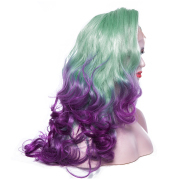 KnowU Curly green purple long Synthetic Lace Front Wig For Crossdresser Drag Queen transgender fashion hottest