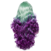 KnowU Curly green purple long Synthetic Lace Front Wig For Crossdresser Drag Queen transgender fashion hottest