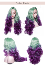 KnowU Curly green purple long Synthetic Lace Front Wig For Crossdresser Drag Queen transgender fashion hottest