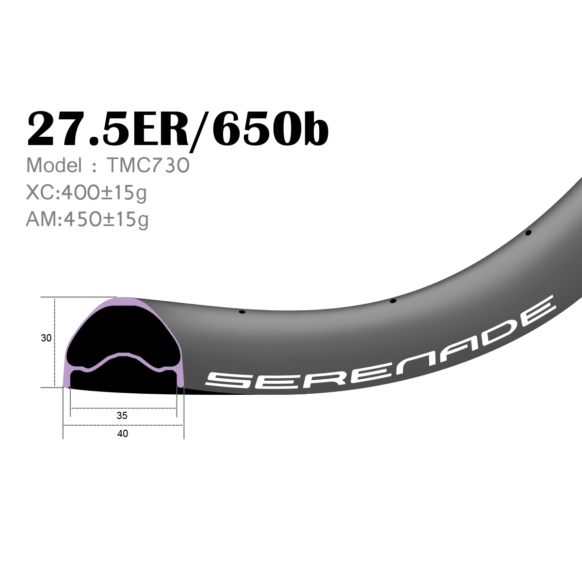 650b Symmetrical carbon mtb rims 40mm width 30mm depth TMC730 650b XC-AM tubeless wide 40mm carbon mtb bike wheels rim serenadebikes