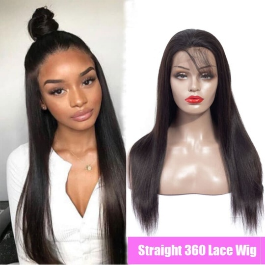 10A Straight 360 Lace Frontal Wigs Preplucked 180% Density Frontal Wig
