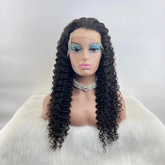 Ready Made Deep Wave 13x4 Full Frontal Transparent Lace Wig Human Hair Glueless Wig