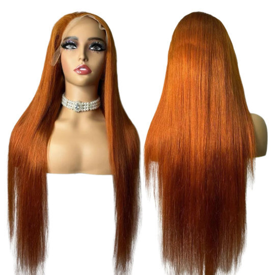 Transparent Lace Full Frontal Straight Ginger Wig Human Hair Color Wigs