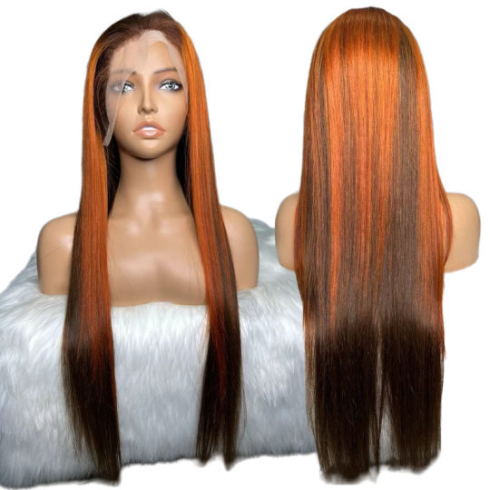 4-350 color wig straight highlighted wigs brown ginger color wig
