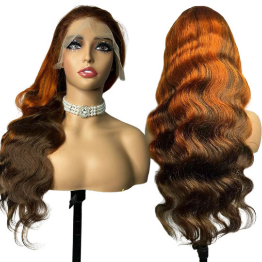Body wave highlighted wig 4-350 brown ginger color wig full frontal wigs
