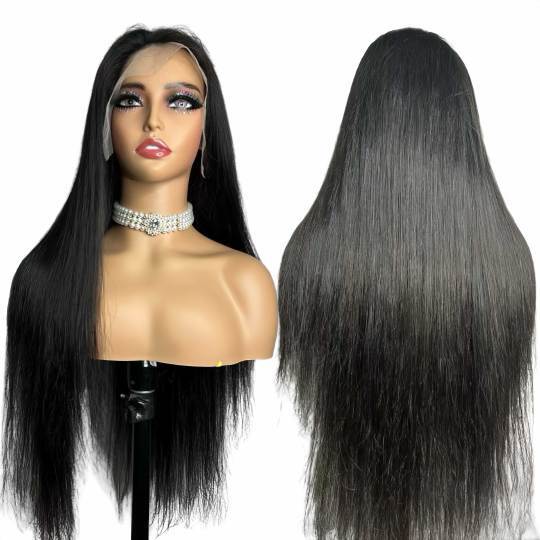 Ready made Straight Full Frontal Wigs Transparent Lace Human Hair Wigs with Preplucked Hairline