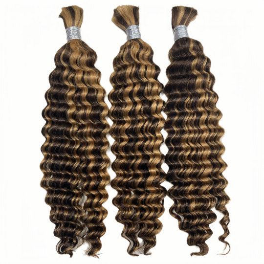 4-27 Piano Color Deep Wave Bulk Hair Extenstions For Boho Knotless Braids