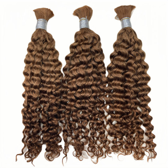 Color #4 Brown Deep Wave Bulk Hair Extenstions For Boho Knotless Braids