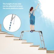 LEADALLWAY 47"x20" Work Platform,Ultra-Wide 50 Gear Adjustable Height 27.5 to 37 in Portable Folding Aluminum 3 Step Ladder 330 LBS Capacity