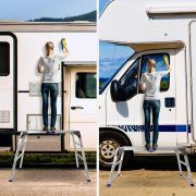LEADALLWAY 47"x20" Work Platform,Ultra-Wide 50 Gear Adjustable Height 27.5 to 37 in Portable Folding Aluminum 3 Step Ladder 330 LBS Capacity