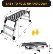 LEADALLWAY Aluminum Work Platform 38"x15" Large Size Step Stool Folding Portable Work Bench with Non-Slip Mat Capacity 660 LBS Heavy Duty