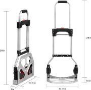 LEADALLWAY Dolly Cart Folding Hand Truck and Dolly,Steel Portable Cart with Telescoping Handle and Nylon+Rubber Wheels 180 lbs Capacity