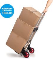 LEADALLWAY Dolly Cart Folding Hand Truck and Dolly,Steel Portable Cart with Telescoping Handle and Nylon+Rubber Wheels 180 lbs Capacity