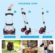 LEADALLWAY Dolly Cart Folding Hand Truck and Dolly,Steel Portable Cart with Telescoping Handle and Nylon+Rubber Wheels 180 lbs Capacity