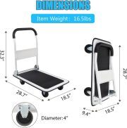 LEADALLWAY Foldable Push Cart Platform Cart 330lbs Capacity 4 Wheels 28.7x18.5x32.3inches White