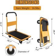 LEADALLWAY Foldable Push Cart Platform Cart 330lbs Capacity 4 Wheels 28.7x18.5x32.3inches Yellow