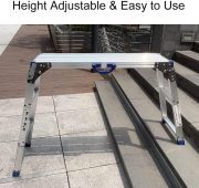 LEADALLWAY Work Platform 39"x12",50 Gear Adjustable Height 25 to 35 inches Portable Folding Aluminum Step Ladder of Capacity 330 LBS Heavy Duty