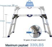 LEADALLWAY Work Platform 39"x12",50 Gear Adjustable Height 25 to 35 inches Portable Folding Aluminum Step Ladder of Capacity 330 LBS Heavy Duty