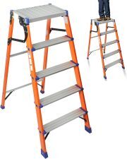 LEADALLWAY 4-Foot Fiberglass Ladder 20x12“ Non-Slip Large Platform for Stand 5 Step Ladder