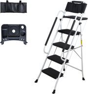 LEADALLWAY 4 Step Ladder with Handrails Folding Step Stool (Include Tool Tray+Bag) 330lbs Capacity