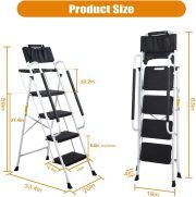 LEADALLWAY 4 Step Ladder with Handrails Folding Step Stool (Include Tool Tray+Bag) 330lbs Capacity