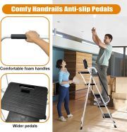 LEADALLWAY 4 Step Ladder with Handrails Folding Step Stool (Include Tool Tray+Bag) 330lbs Capacity