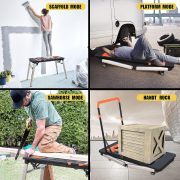 LEADALLWAY 7-in-1 Folding Portable Workbench Painted Work Table as Workbench, Scaffold,Platform,Sawhorse,Car Creeper and Hand Truck with 4 Wheels