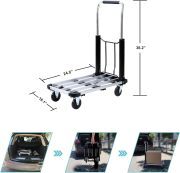 LEADALLWAY Foldable Push Cart Aluminum Alloy Platform Cart with 4-Wheel,Adjustable Length,330-LB Capacity(with 2 Ropes)