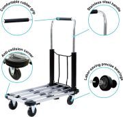 LEADALLWAY Foldable Push Cart Aluminum Alloy Platform Cart with 4-Wheel,Adjustable Length,330-LB Capacity(with 2 Ropes)