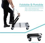 LEADALLWAY Foldable Push Cart Aluminum Alloy Platform Cart with 4-Wheel,Adjustable Length,330-LB Capacity(with 2 Ropes)
