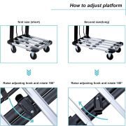 LEADALLWAY Foldable Push Cart Aluminum Alloy Platform Cart with 4-Wheel,Adjustable Length,330-LB Capacity(with 2 Ropes)