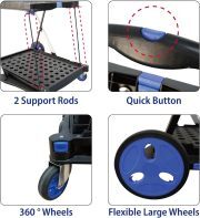 LEADALLWAY Grocery Shopping Cart with 2 Storage Crates Multi Use Functional Collapsible Carts Blue