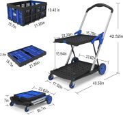 LEADALLWAY Grocery Shopping Cart with 2 Storage Crates Multi Use Functional Collapsible Carts Blue