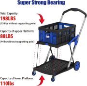 LEADALLWAY Grocery Shopping Cart with 2 Storage Crates Multi Use Functional Collapsible Carts Blue