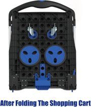 LEADALLWAY Grocery Shopping Cart with 2 Storage Crates Multi Use Functional Collapsible Carts Blue