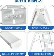 LEADALLWAY Lightweight 4 Step Closet Step Ladder Designed Specifically for Women Folding Step Stool Ladder for Home, Kitchen Plant Stand Adder 330 Lbs Capacity,White