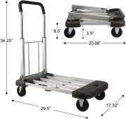 LEADALLWAY Platform Cart Foldable Push Cart Aluminum Adjustable Length Flatbed Cart with Polyurethane Mute Wheel,330-LB Capacity