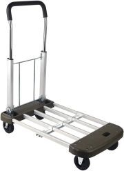 LEADALLWAY Platform Cart Foldable Push Cart Aluminum Adjustable Length Flatbed Cart with Polyurethane Mute Wheel,330-LB Capacity