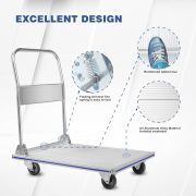 LEADALLWAY Platform Truck 35" Lx21 W Large Size Foldable Push Cart Dolly Aluminum Heavy Duty 800lbs Capacity