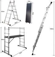 LEADALLWAY Scaffolding Platform 4 Foot High 63''(L) x66''(H) 3 in 1 Multi-Purpose as Double-Sided Herringbone Ladder Vertical Ladder Aluminium Folding Step Ladder